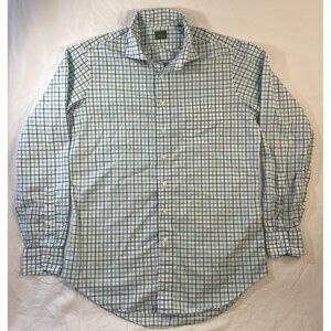 Men's Medium Sid Mashburn Shirt Blue Green White Plaid Long Sleeve Button Up